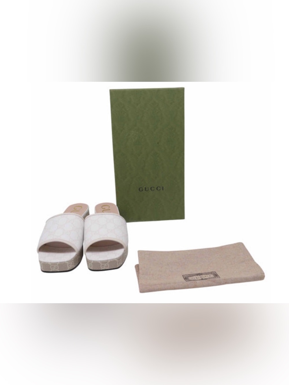 Gucci White Monogram Platform Sandal 7
